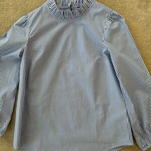JCREW Striped Blue and White Ruffle Blouse
